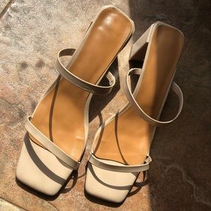 Nude Leather Strappy Block Heels